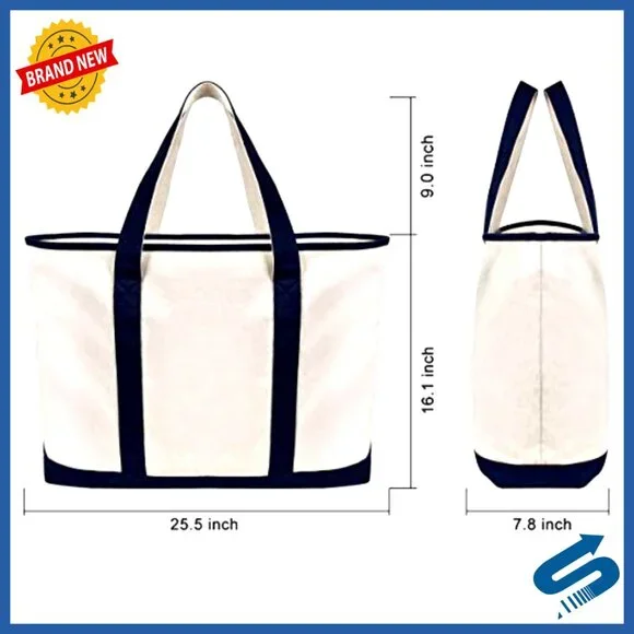 Oversized Canvas Tote Bag Heavy Duty Zipper Grocery Beach Travel Weekender - Picture 2 of 7